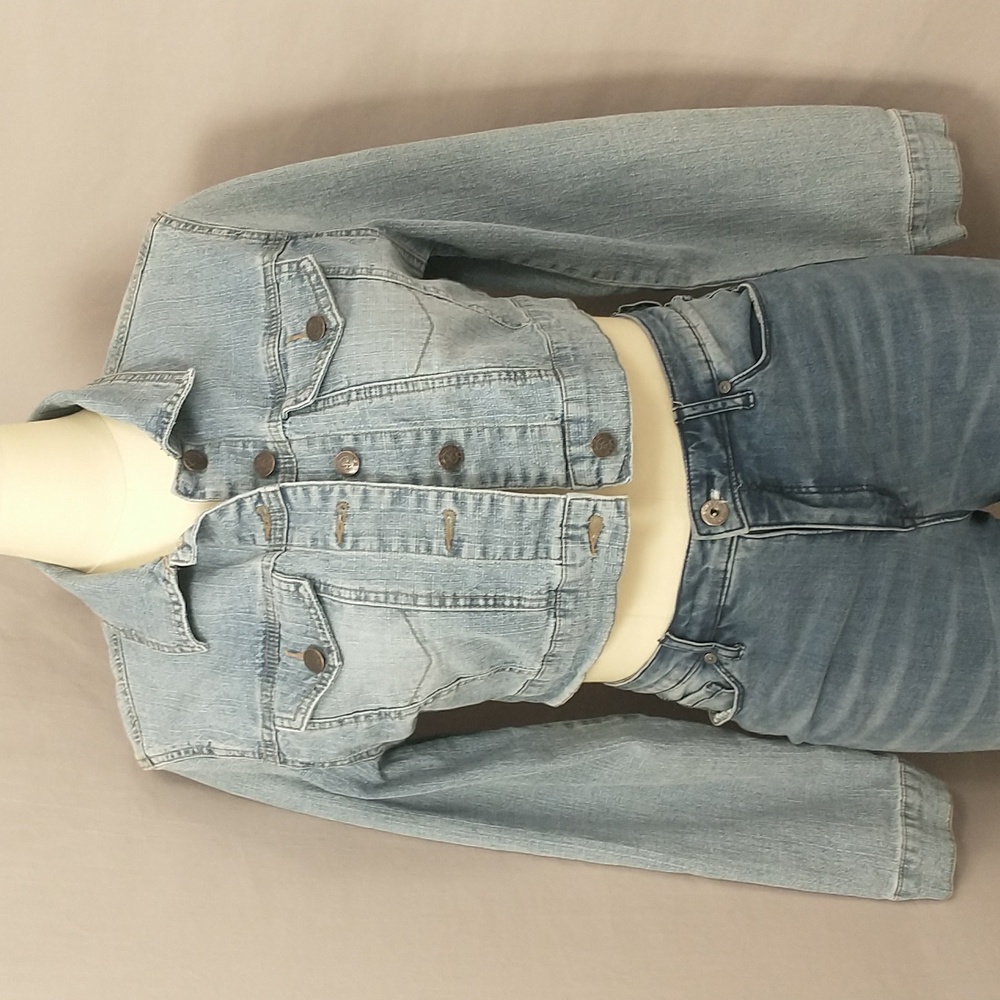 Faded Denim Crop Jacket Star Jeans Light Wash Blue sz L Short lite stretch